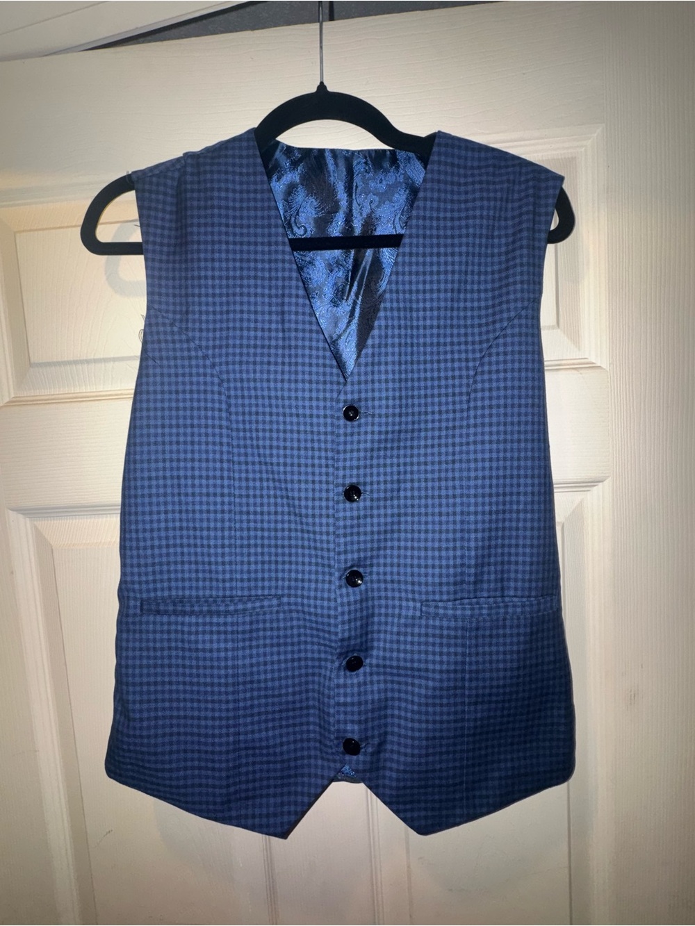 French Crown Blue Houndstooth Plaid Waistcoat Vest